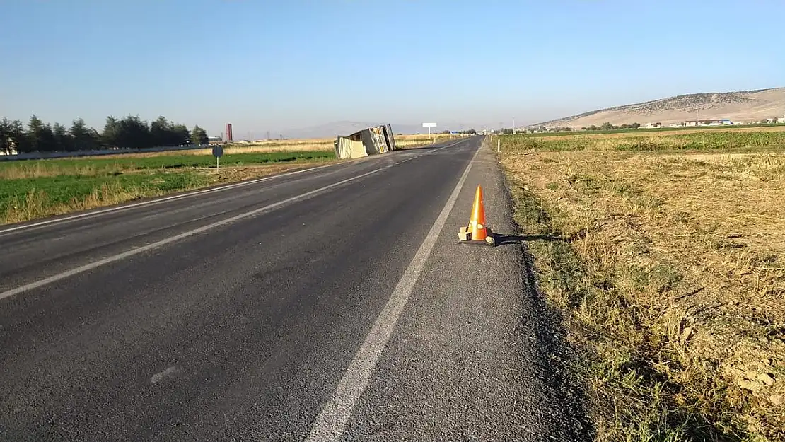 Şeker pancarı yüklü tır tarım arazisine devrildi