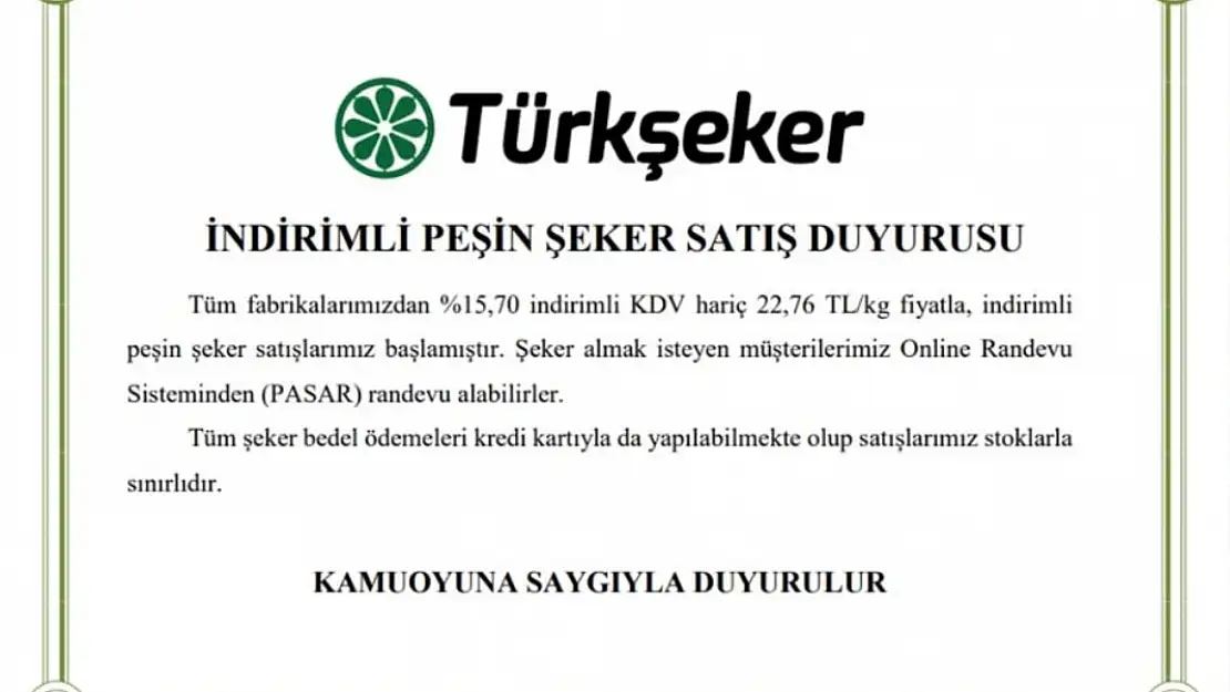 Türkşeker'den şeker fiyatları ile ilgili önemli duyuru! Yüzde 15,7 indirim yapıldı!