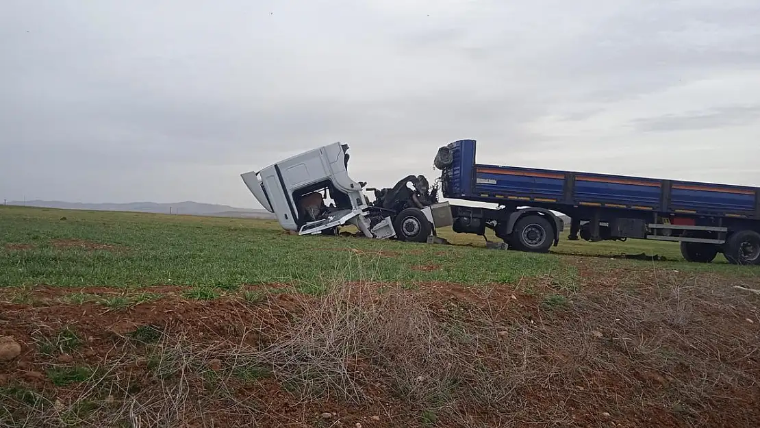 Yoldan çıkan tır buğday tarlasına girdi