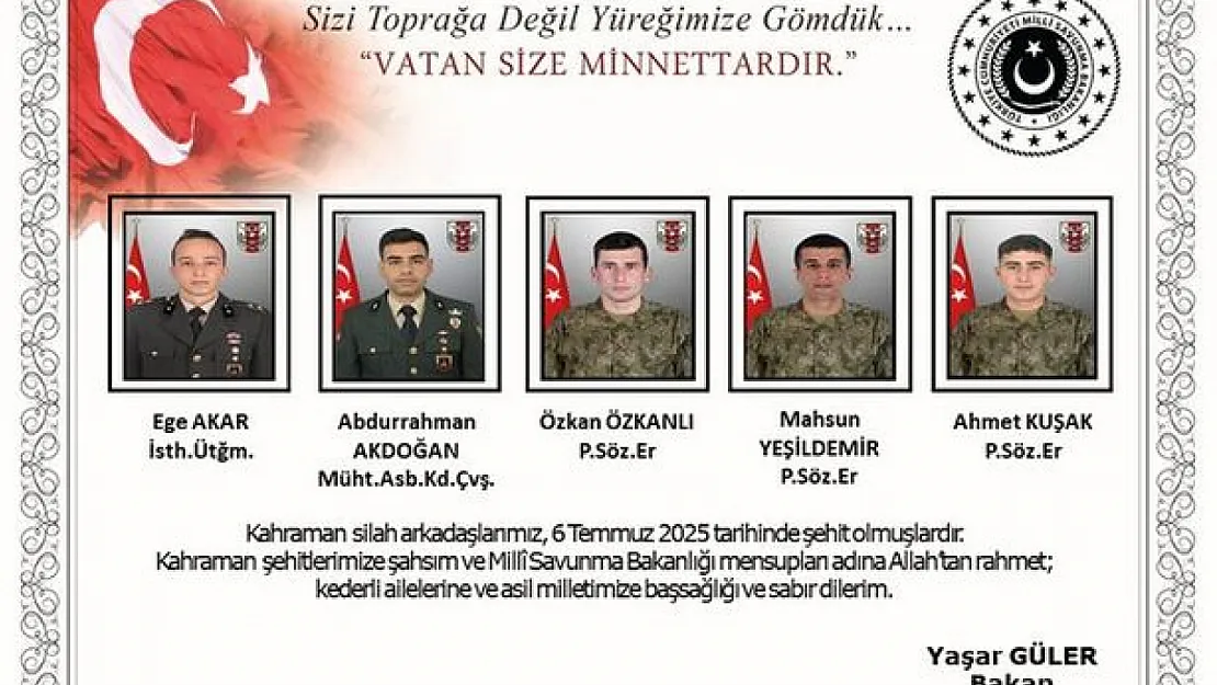 Acımız Büyük. 5 Askerimiz Şehit Oldu
