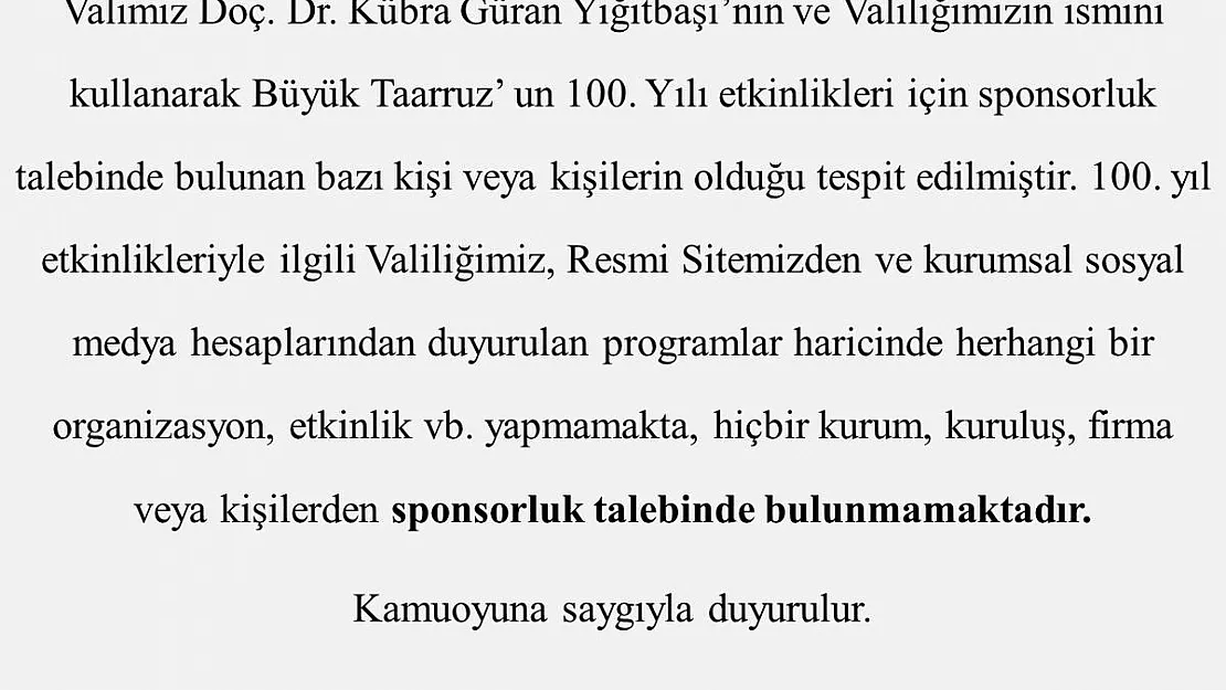 Afyon Valiliği’nden sponsor uyarısı