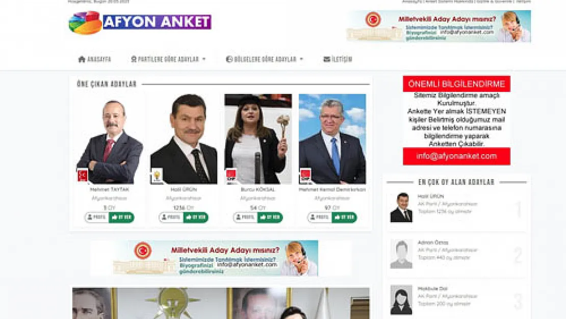 afyonanket.com'da milletvekili adayı oylaması başladı