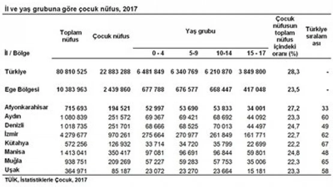 Afyon'un çocuk nüfus oranı açıklandı