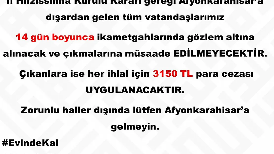 İl dışından gelenlere 14 gün kuralı uygulanacak