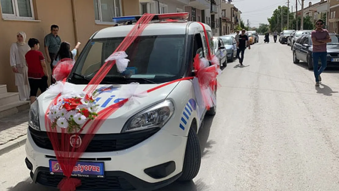 Polis  aracı  “gelin  arabası” oldu