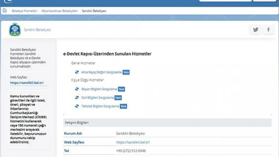 Sandıklı Belediyesi  hizmetleri artık 'e-Devlet'te