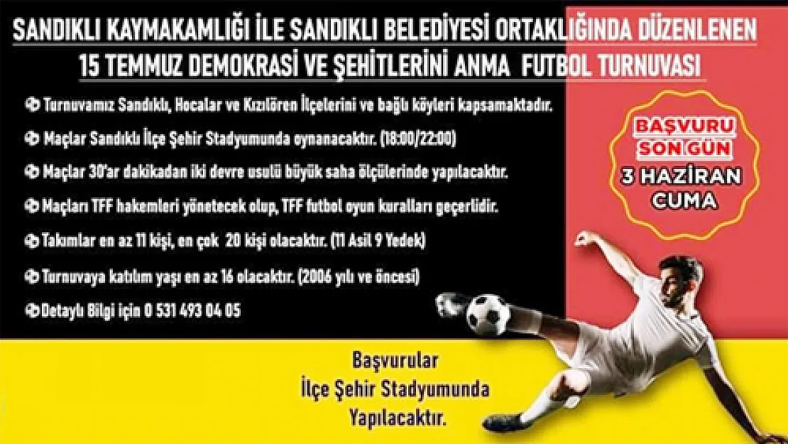 Sandıklı’da 15 Temmuz  futbol turnuvası yapılacak