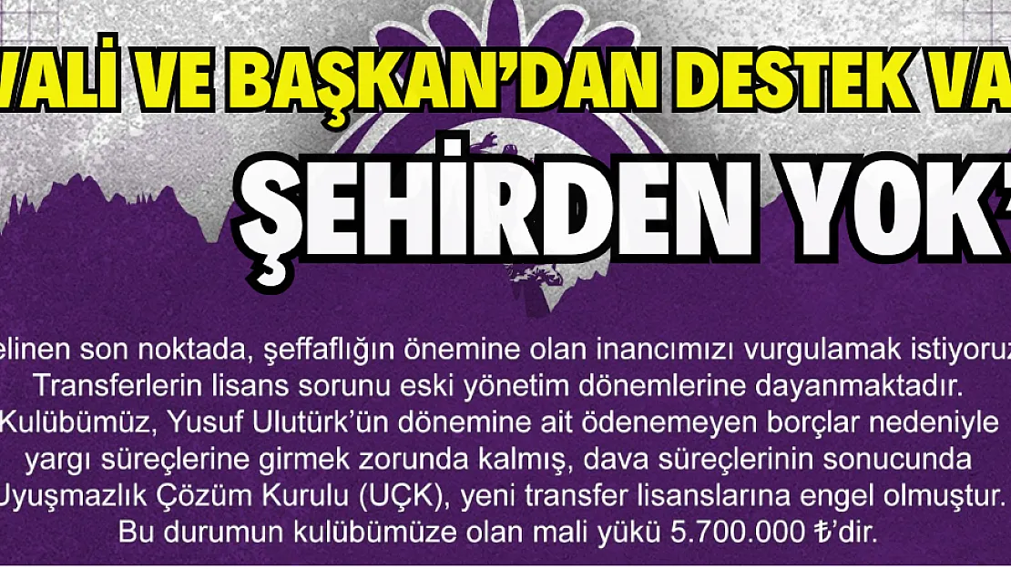 “Vali ve Başkan’dan destek var, şehirden yok”