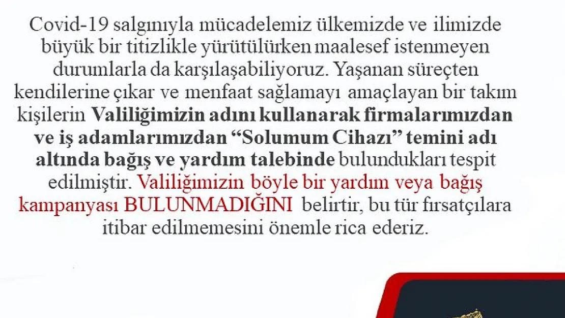 Valilik'ten 'dolandırıcılık' uyarısı