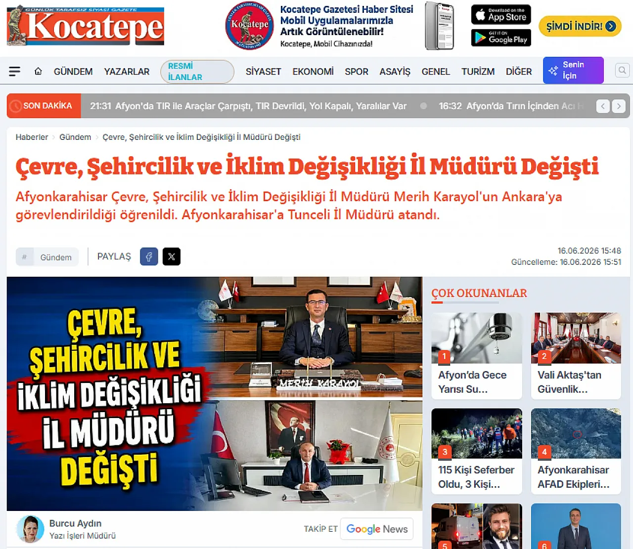 Çevre Ve Şehircilik'teki Müdür Değişimi Resmileşti