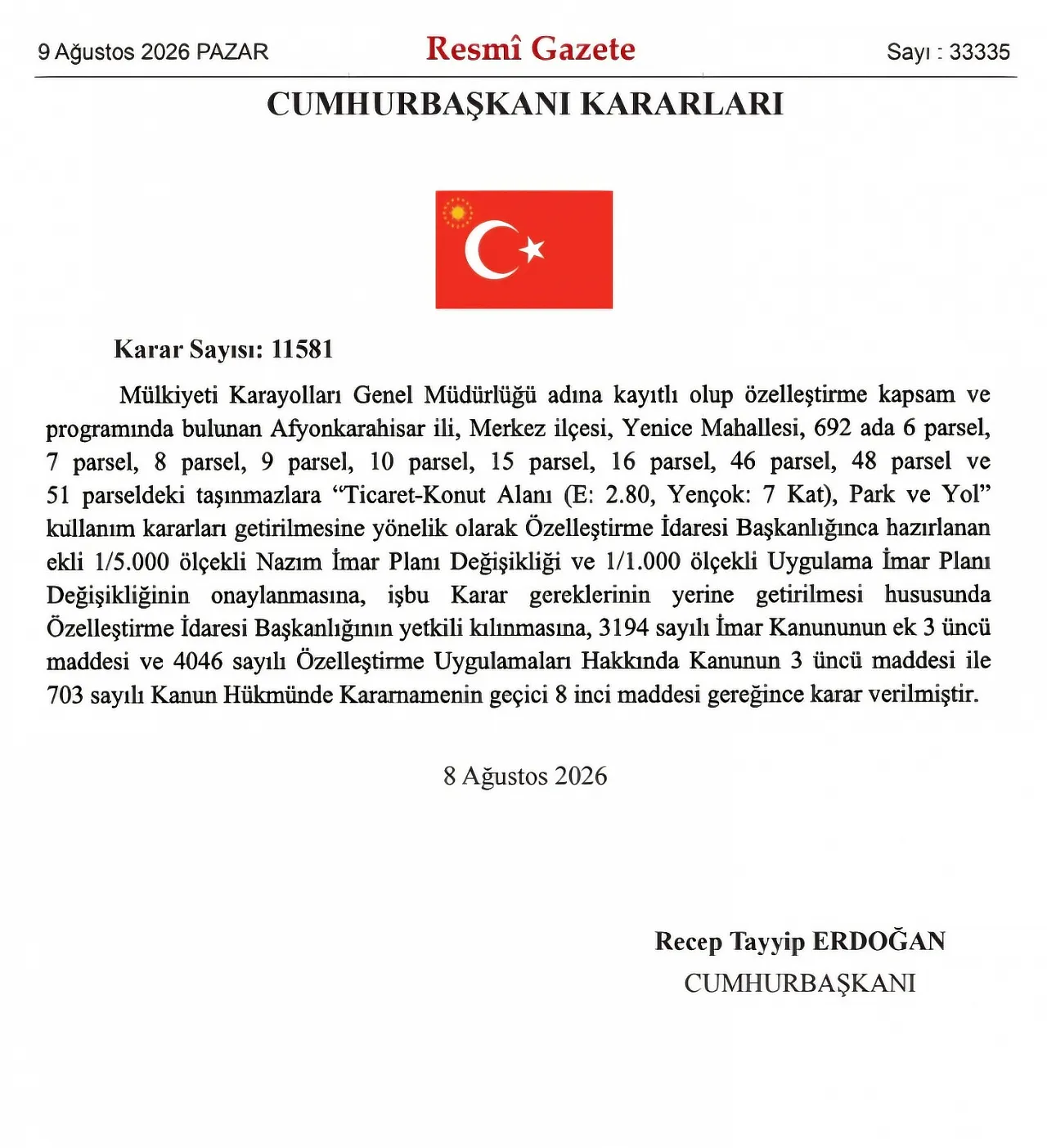 Afyon'da Özelleştirme İçin Düğmeye Basıldı: 10 Parsele 7 Kat İmar