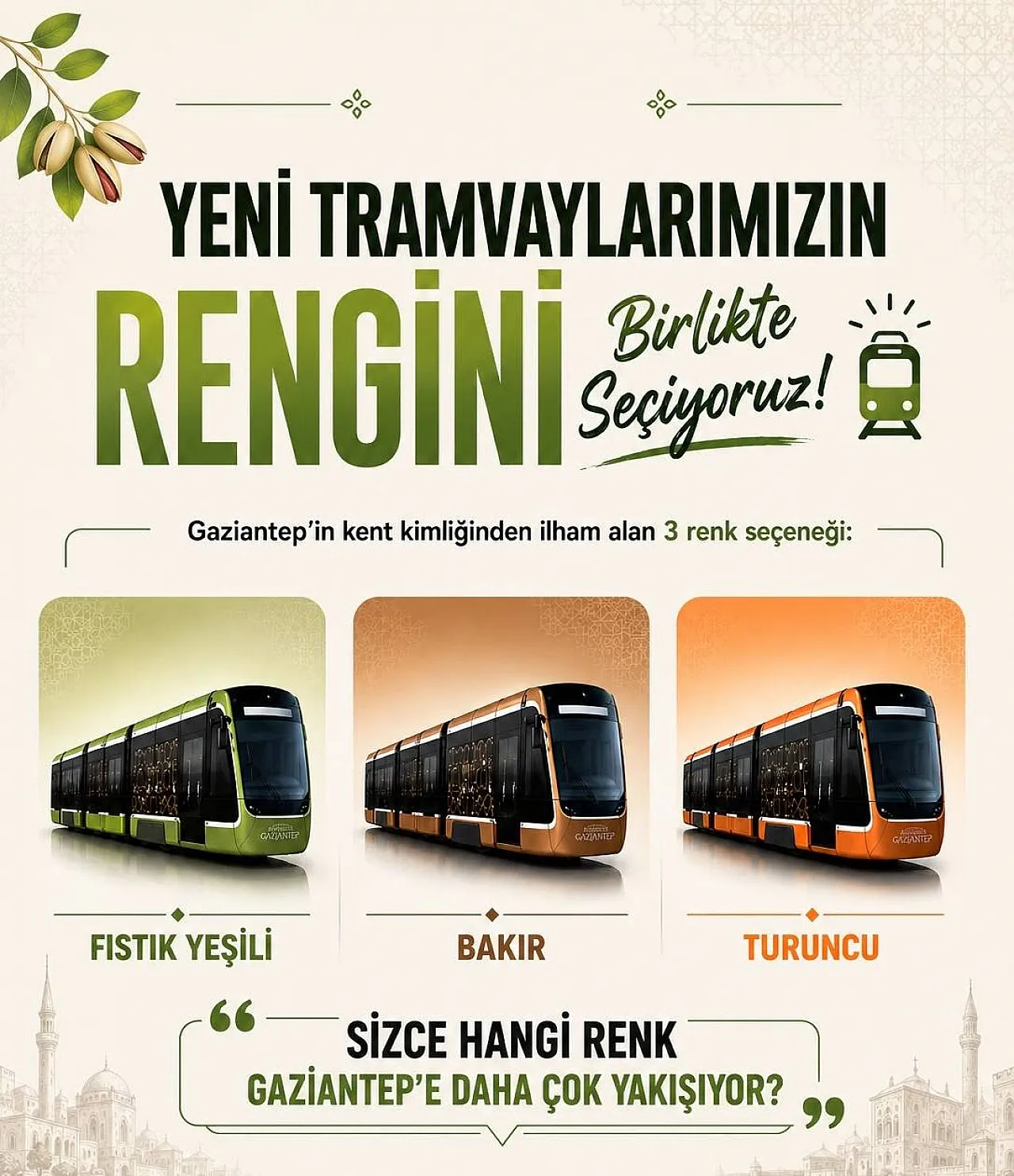 Gaziantep'te Yeni Tramvayların Rengini Vatandaşlar Belirleyecek