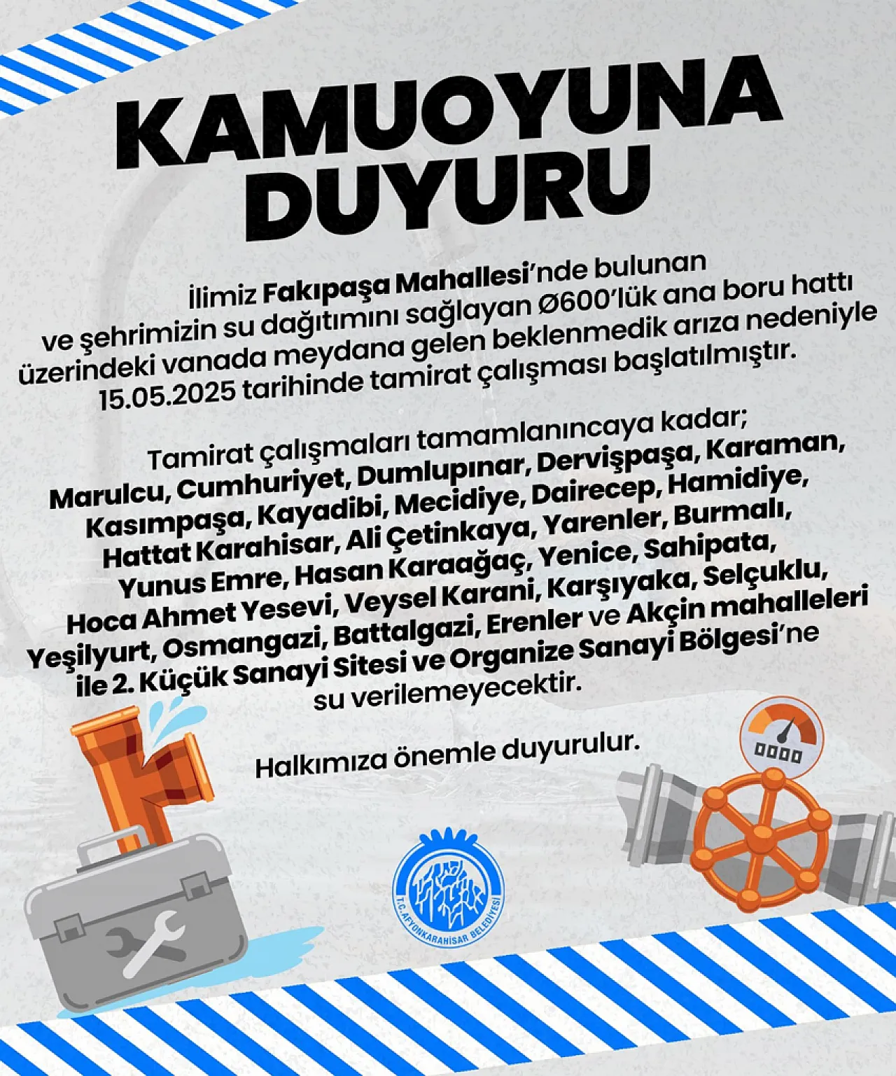 Belediye'den Su Kesintisi Açıklaması