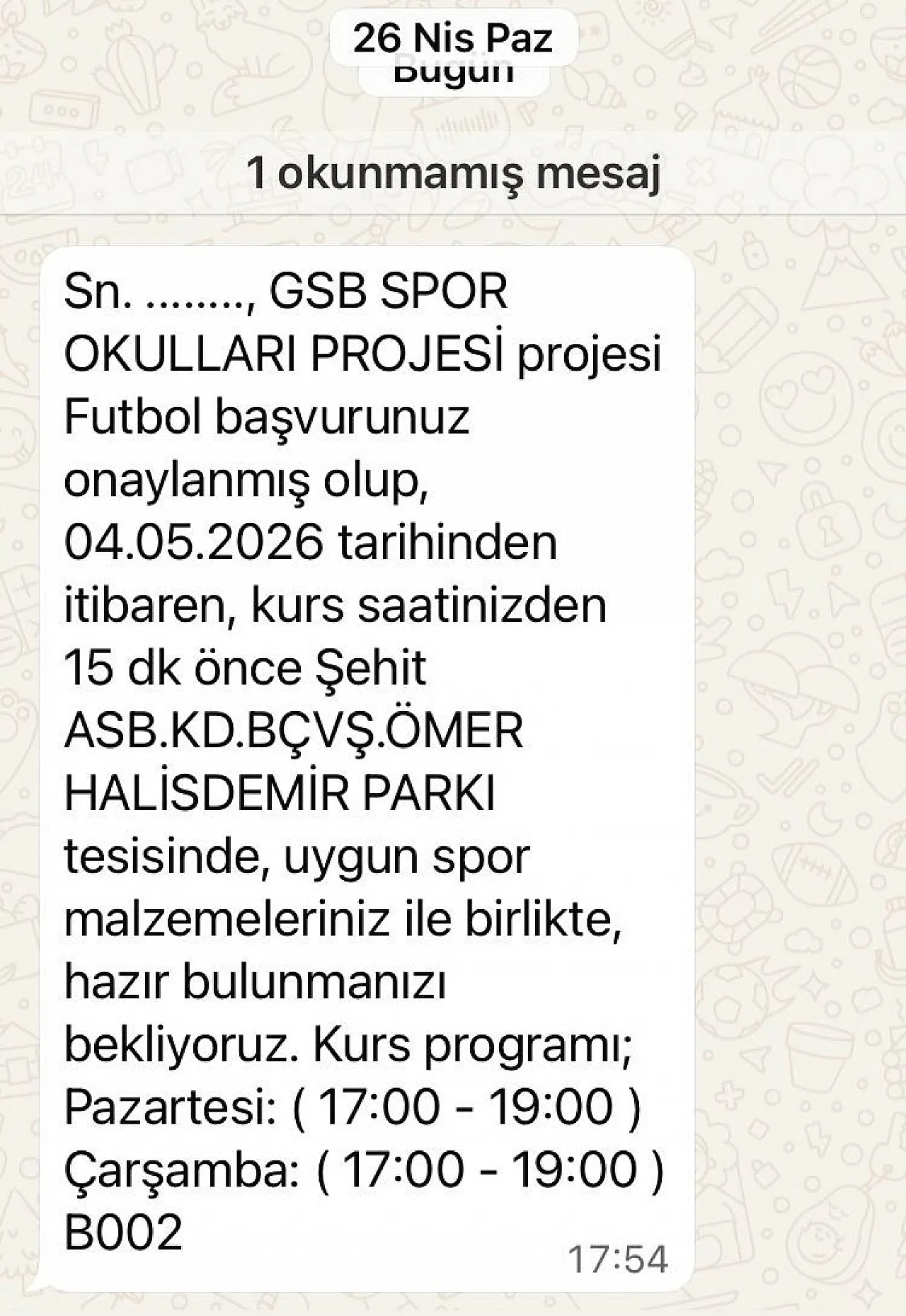 'Kurs isteyen Çocuğunu Stad'a Getirsin'