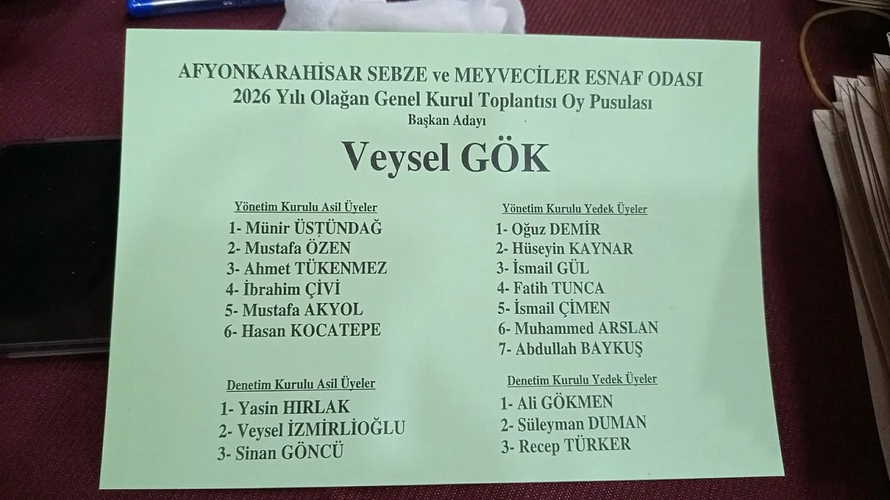 Afyonkarahisar'da Sebzeciler Odasında Adayların Beşi Bir Yerde