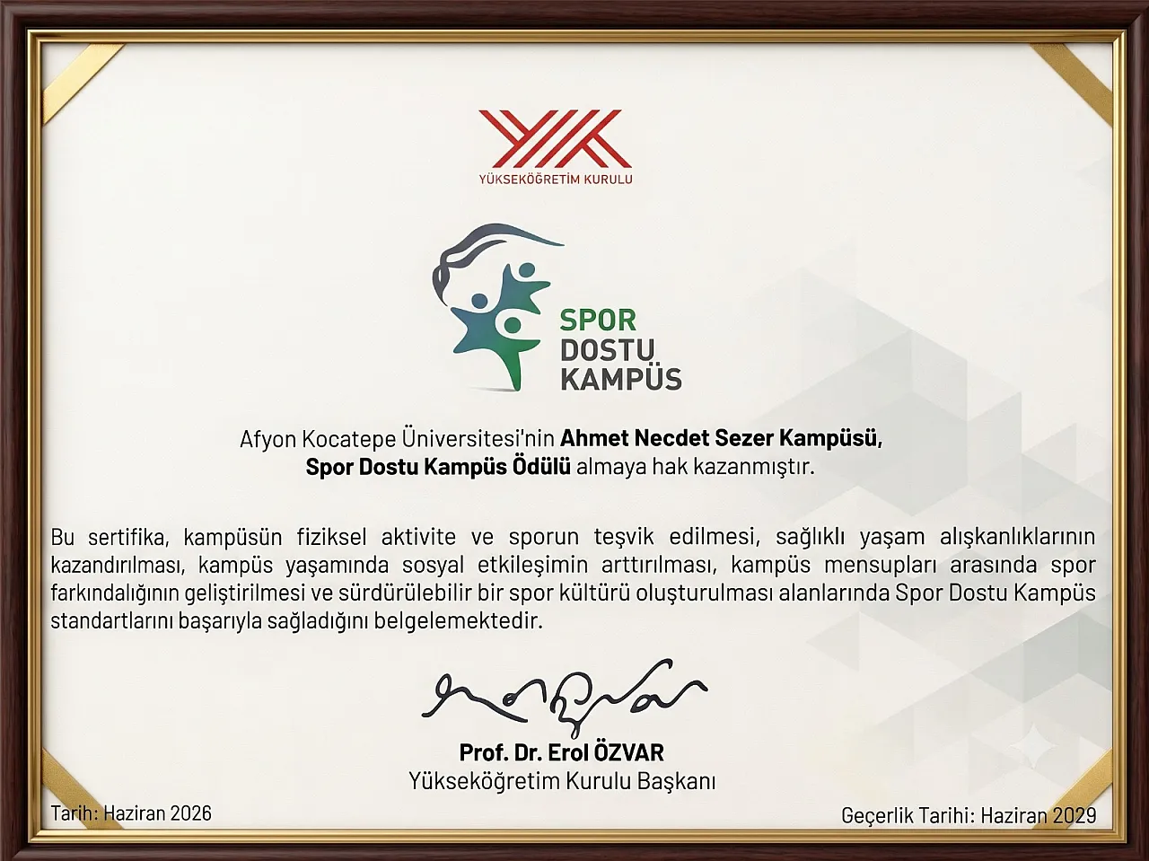 AKÜ 'Spor Dostu Kampüs' Ödülüne Layık Görüldü