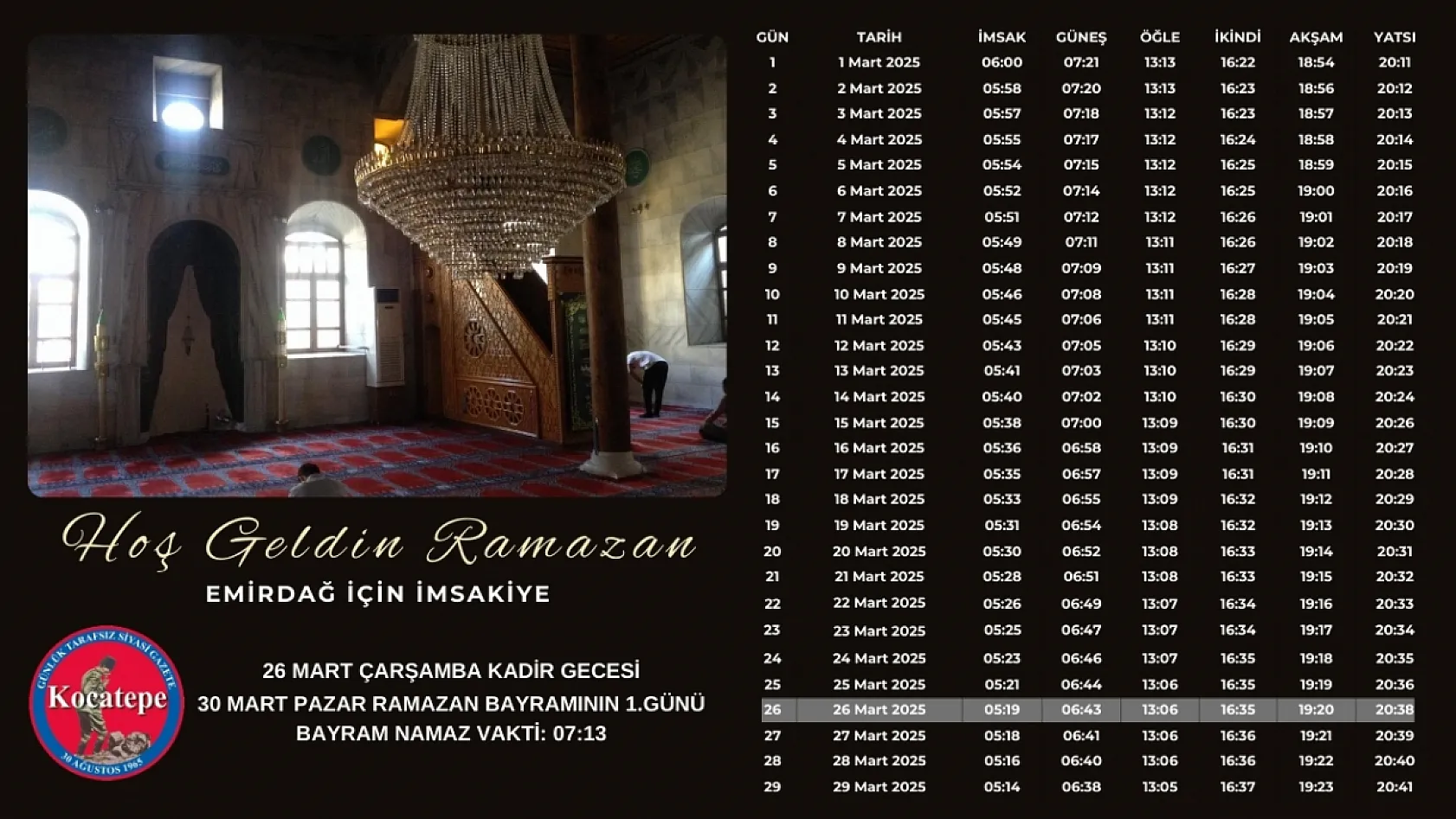 Afyon İl Ve İlçelerinin İmsakiyelerini Sizler İçin Hazırladık