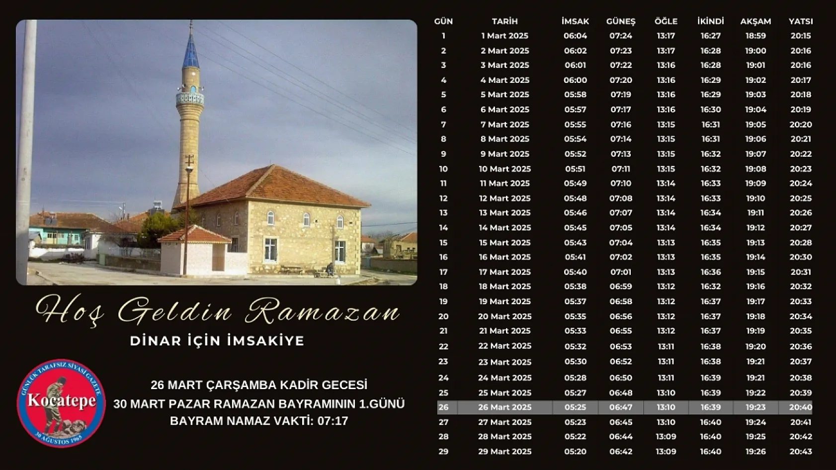 Afyon İl Ve İlçelerinin İmsakiyelerini Sizler İçin Hazırladık