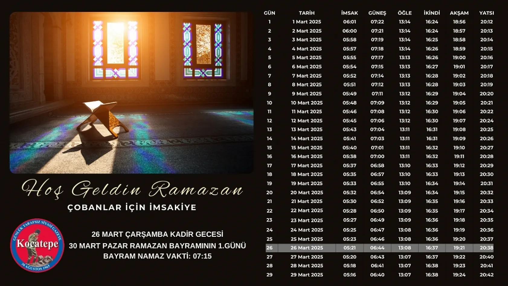 Afyon İl Ve İlçelerinin İmsakiyelerini Sizler İçin Hazırladık