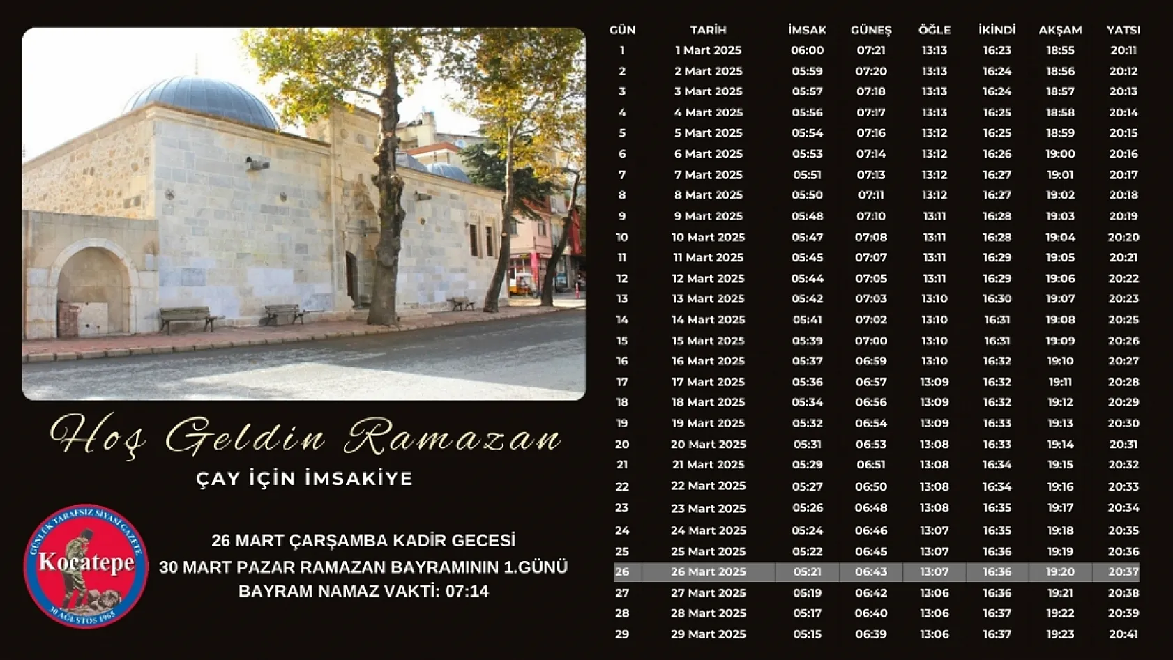 Afyon İl Ve İlçelerinin İmsakiyelerini Sizler İçin Hazırladık