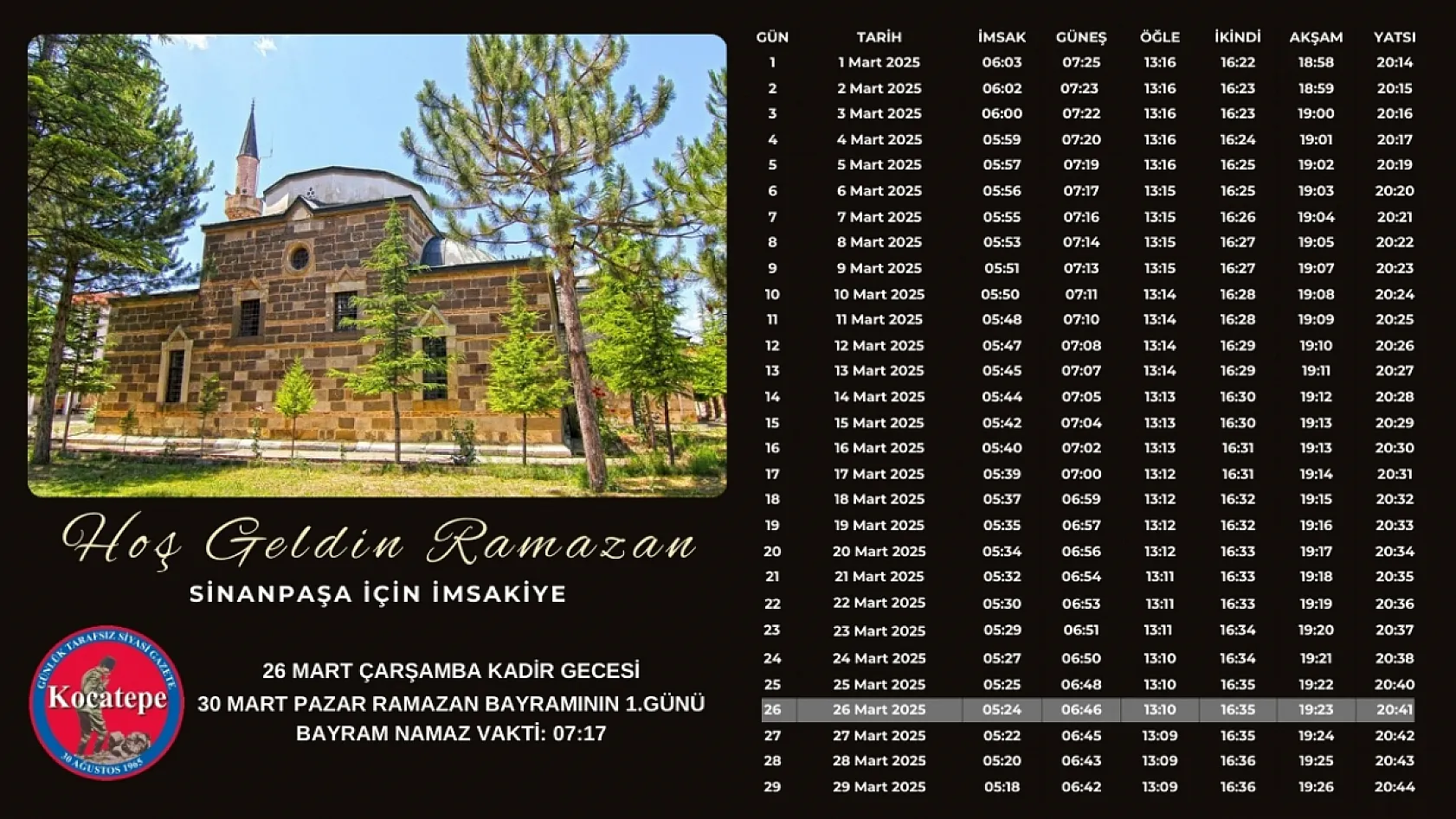 Afyon İl Ve İlçelerinin İmsakiyelerini Sizler İçin Hazırladık