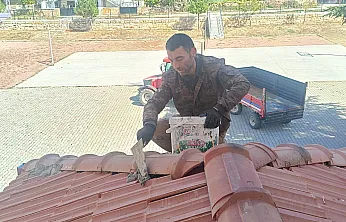 Muhtar Kolları Sıvadı, Okul Çatısını Tamir Etti