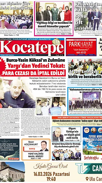 E-Gazete - Tarih: 16 Mart 2026