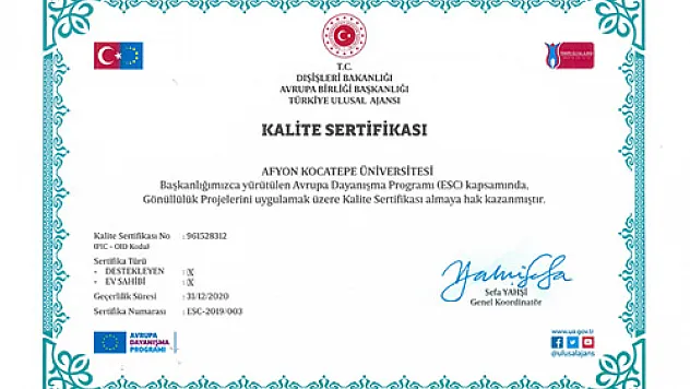 AKÜ, AB Başkanlığı’ndan kalite sertifikası aldı