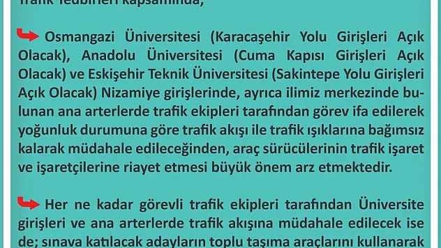 İl Emniyet Müdürlüğü KPSS Sınavı Trafik Tedbirleri Kapsamında Duyuru Paylaştı