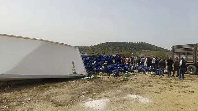 Meyve Yüklü Tır Devrildi 1 Kişi Yaralandı
