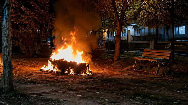 Parkı Ateşe Verdiler! Polisi Görünce Kaçtılar