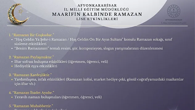 Ramazan Ayına Özel Etkinlikler İlkokul Ve Liseler İçinde Var