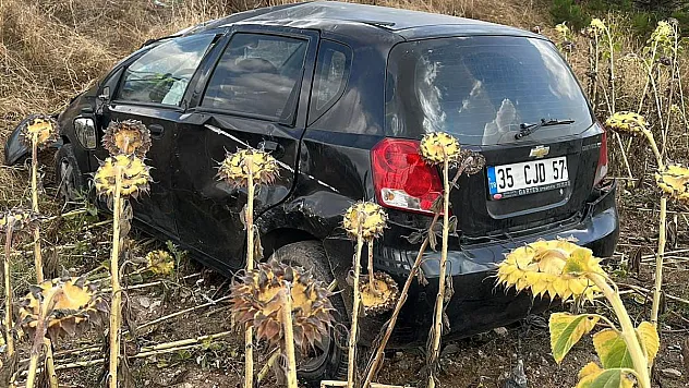 Takla atıp ayçiçek tarlasına giren otomobilde 2 kişi yaralandı