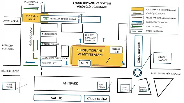 Toplantı, yürüyüş, miting alanları belirlendi