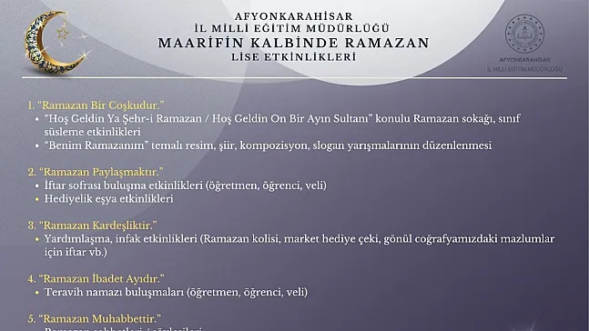 Ramazan Ayına Özel Etkinlikler İlkokul Ve Liseler İçinde Var