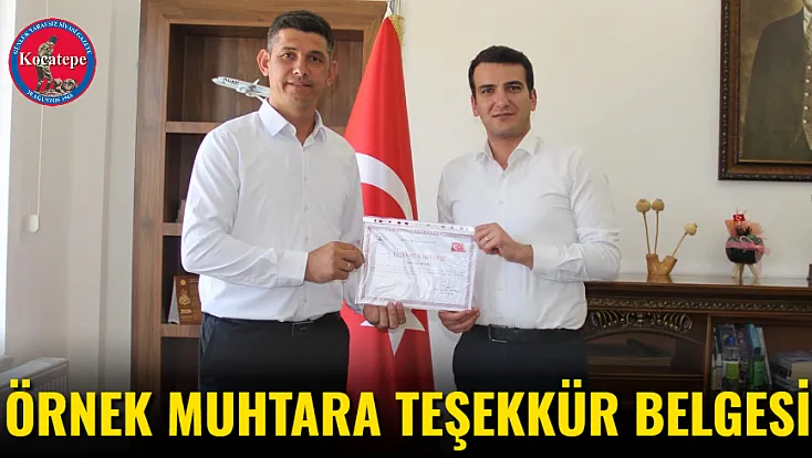Örnek Muhtara Teşekkür Belgesi