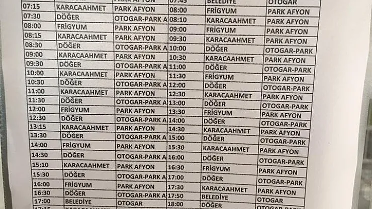 Afyon İhsaniye otobüs saatleri 2023