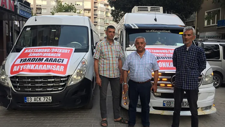 Afyon'un hayırsever esnafı tarafından toplanan gıda yardımları afet bölgesine gönderildi: Afyon afetzedelerin ve Vali Çiçek'in yanında
