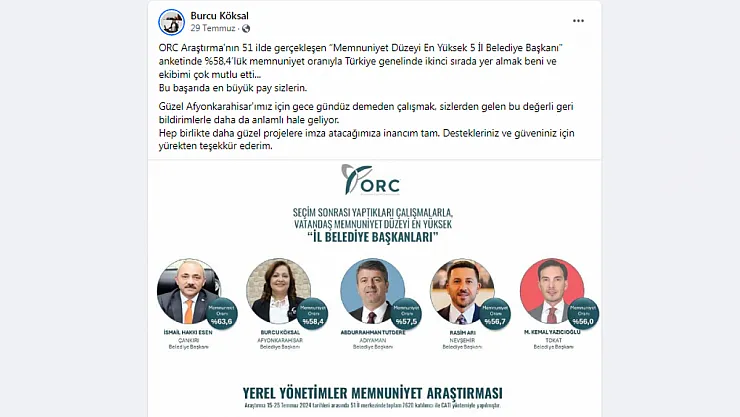 Zeybek'i 'Başarılı' Seçen Anket Bu Kez de Köksal'ı 'Başarılı' Seçti