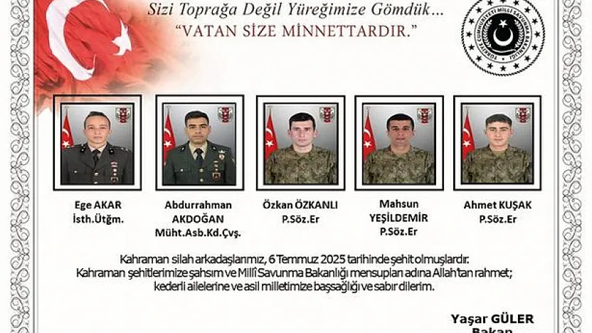 Acımız Büyük. 5 Askerimiz Şehit Oldu