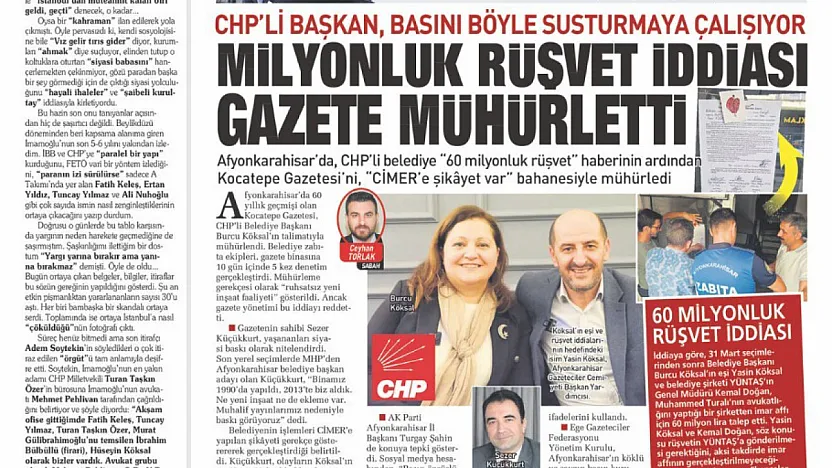 CHP'li Belediye'nin Kocatepe Gazetesine Keyfi Zulmü Ulusal Basında da Yankı Buldu
