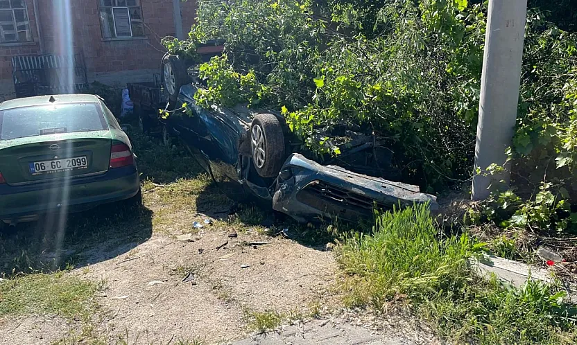 Takla Atıp Bahçeye Devrilen Otomobilin Sürücüsü Yaralandı